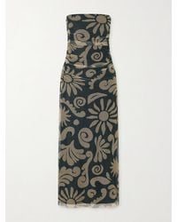 Cala De La Cruz - Daphne Ruched Printed Mesh Midi Dress - Lyst
