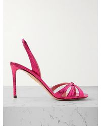 Aquazzura - Tati 85 Metallic Snake-Effect Leather Slingback Sandals - Lyst