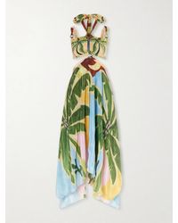 FARM Rio - Tropical Painting Cut-Out Satin-Jersey Midi Dress - Lyst