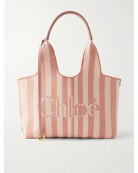 Chloé - Striped Leather-Trimmed Canvas Shoulder Bag - Lyst