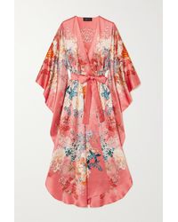 Meng Floral-print Silk-satin Robe - Pink
