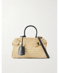 Ferragamo - Hug Leather-Trimmed Raffia Mini Shoulder Bag - Lyst
