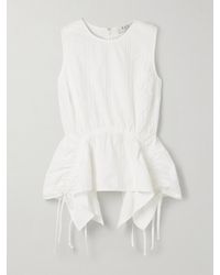Sea - Camden Ruched Embroidered Cotton-Poplin Peplum Top - Lyst