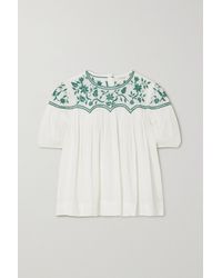 The Great The Sun Embroidered Cotton-voile Top - White