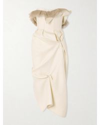 KHAITE - Salm Frayed Ruffled Wool And Silk-Blend Cady Midi Dress - Lyst