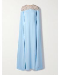 Oscar de la Renta - Cape-Effect Embellished Tulle-Trimmed Silk-Blend Georgette Gown - Lyst