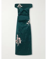 Erdem - Floral-Embroidered Satin Midi Dress - Lyst