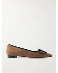 Manolo Blahnik - Maysale Buckled Leather-Trimmed Wool Point-Toe Flats - Lyst