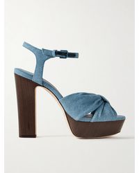 Jimmy Choo - Heloise 120 Knotted Denim Platform Sandals - Lyst