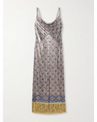 Rabanne - Midikleid Aus Metall-Mesh Mit Paisley-Muster Und Fransen - Lyst