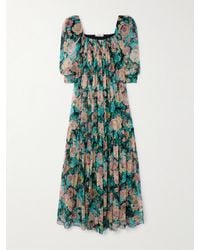 Chloé - Gathered Floral-Print Silk-Muslin Maxi Dress - Lyst