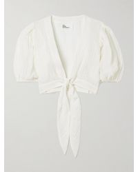 Lisa Marie Fernandez - Cropped Tie-Front Linen-Blend Gauze Top - Lyst