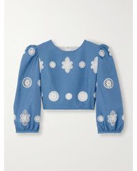 Borgo De Nor - Crocheted Lace-Trimmed Chambray Top - Lyst