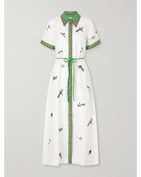 ALÉMAIS - Wanda Belted Embroidered Linen Midi Shirt Dress - Lyst