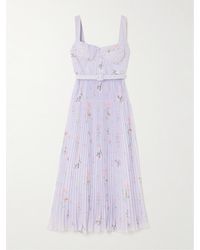Self-Portrait - Belted Pleated Floral-Print Chiffon Midi Dress - Lyst