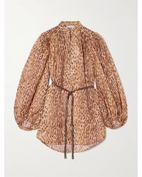 Zimmermann - Cascadian Belted Leopard-Print Cotton-Voile Tunic - Lyst