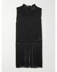Sea - Adelina Tie-Side Fringed Lace-Paneled Woven Top - Lyst