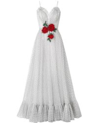 Rodarte Sequinned Rose Appliquéd Polka Dot Mesh Gown - White