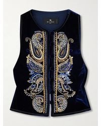 Etro - Embroidered Embellished Velvet Vest - Lyst