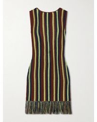 Escvdo - Misti Matcha Striped Fringe-Trimmed Crocheted Cotton Mini Dress - Lyst