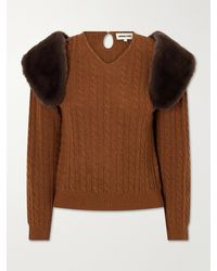 ShuShu/Tong - Plush-Trimmed Cable-Knit Wool And Lyocell-Blend Sweater - Lyst