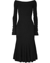 Alexander McQueen Off-shoulder Cable-knit Wool-blend Dress - Black