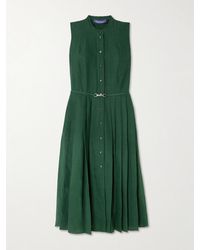Ralph Lauren - Kennedi Belted Pleated Linen Midi Dress - Lyst