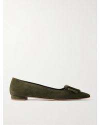Manolo Blahnik - Maysale Buckled Suede Point-Toe Flats - Lyst