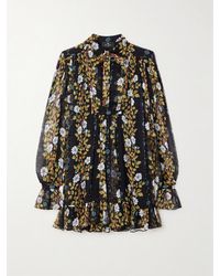 Etro - Mini-Robe En Crépon De Soie À Imprimé Fleuri Et À Col Noué - Lyst