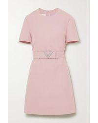 Valentino Minikleid Aus Crêpe Aus Einer Woll-seidenmischung Mit Kristallbesetztem Gürtel - Pink