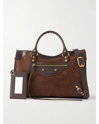 Balenciaga - Le City Studded Leather-Trimmed Suede Shoulder Bag - Lyst