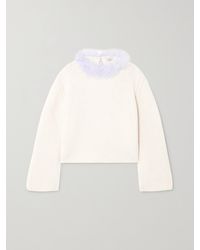 Loewe - Open-Back Feather-Trimmed Cashmere Sweater - Lyst