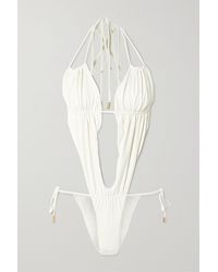 Cult Gaia Katrice Cutout Gathered Recycled Halterneck Swimsuit - White