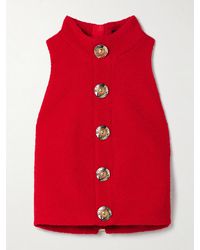 Balmain - Cropped Button-Embellished Wool-Blend Bouclé Top - Lyst