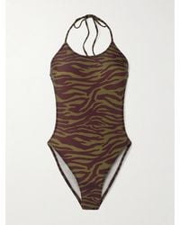 The Attico - Zebra-Print Halterneck Swimsuit - Lyst