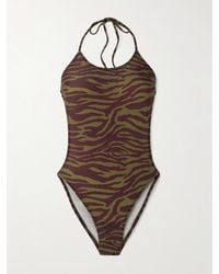 The Attico - Zebra-Print Halterneck Swimsuit - Lyst