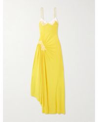 Christopher Esber - Delphin Asymmetric Gathered Lace-Trimmed Ribbed Jersey Midi Dress - Lyst