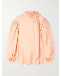 Gucci - Tie-Neck Draped Gathered Silk Satin-Twill Blouse - Lyst