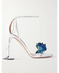 Aquazzura - Papillon 105 Leather-Trimmed Appliquéd Raffia Sandals - Lyst
