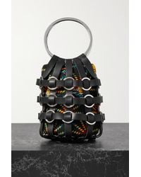 Paco Rabanne Embellished Leather And Printed Canvas Bucket Bag - Black