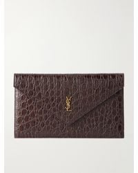 Saint Laurent - Paris Cassandre-Embellished Croc-Effect Leather Clutch - Lyst