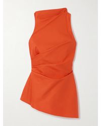 McQueen - Asymmetric Gathered Cotton-Blend Blouse - Lyst