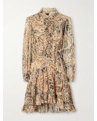 Etro - Tiered Ruffled Paisley-Print Chiffon Mini Dress - Lyst