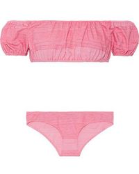 Lisa Marie Fernandez Leandra Schulterfreier Bikini Aus Einer Stretch-baumwollmischung - Pink