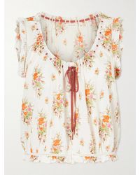 Doen - Traveler Embroidered Floral-Print Organic Cotton Blouse - Lyst