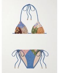 Zimmermann - Lucky Patchwork Floral-Print Cotton And Chambray Triangle Bikini - Lyst