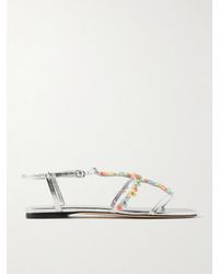 Jimmy Choo - Gwyn Bead-Embellished Metallic Leather Sandals - Lyst