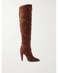 Saint Laurent - Janis Embellished Over-The-Knee Suede Boots - Lyst