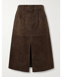 Veronica Beard - Alexie Belted Suede Midi Skirt - Lyst