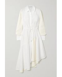 JW Anderson Asymmetric Cotton-jacquard And Washed-satin Shirt Dress - White